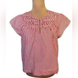 J Crew Smocked cap-sleeve in striped cotton poplin Small